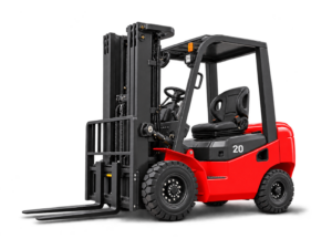 Carrello elevatore diesel rosso da 2 tonnellate con marcatura 20 sulla carrozzeria, vista prodotto