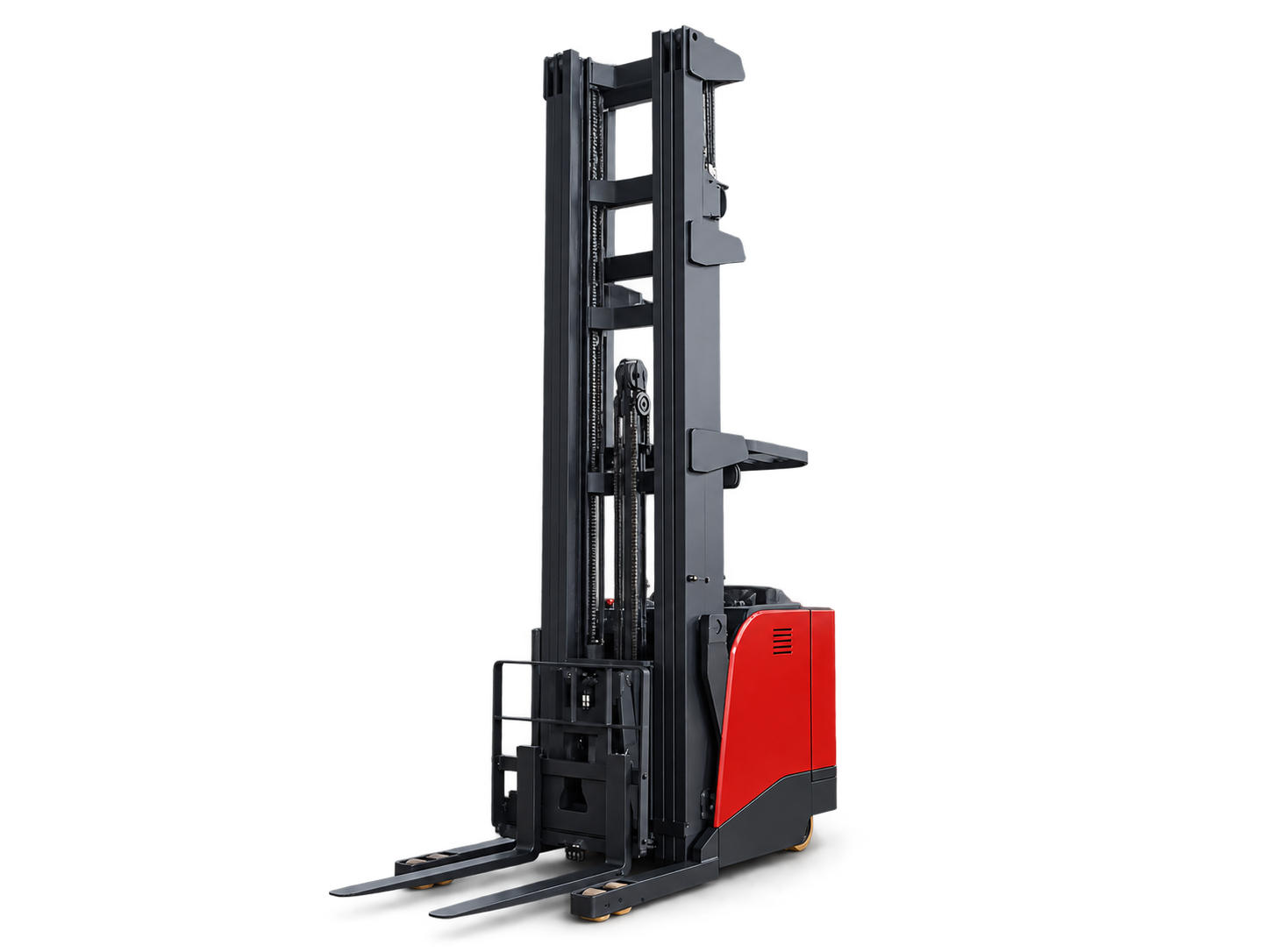 Carrello retrattile a doppia profondità in piedi Huateng CQDJ-S, vista alternativa a tre quarti del montante / forche