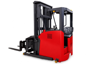 Huateng CSD-H Series sit-down turret truck, three-quarter seated-compartment / turret-fork side view.