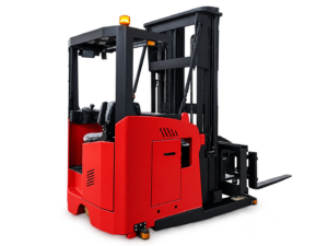 Huateng CSD-H Series sit-down turret truck, opposite three-quarter operator-compartment view.