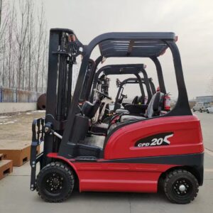 2 ton electric forklift side view at the factory yard — configuration example