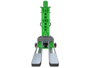 Full-electric self-loading stacker fork-end front view