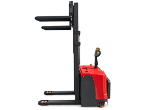HUATENG HT-CDD20 — stoccatore elettrico per pallet con pedana — vista laterale con forche sollevate
