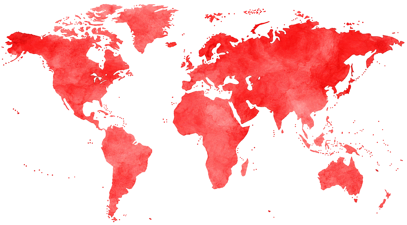 Mapa mundial en acuarela roja que representa la compra internacional de maquinaria